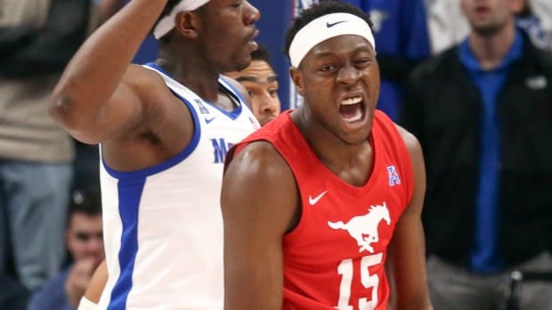 SMU's Ja'Heim Hudson gets his energy up during a dominant first half on the road against Memphis.